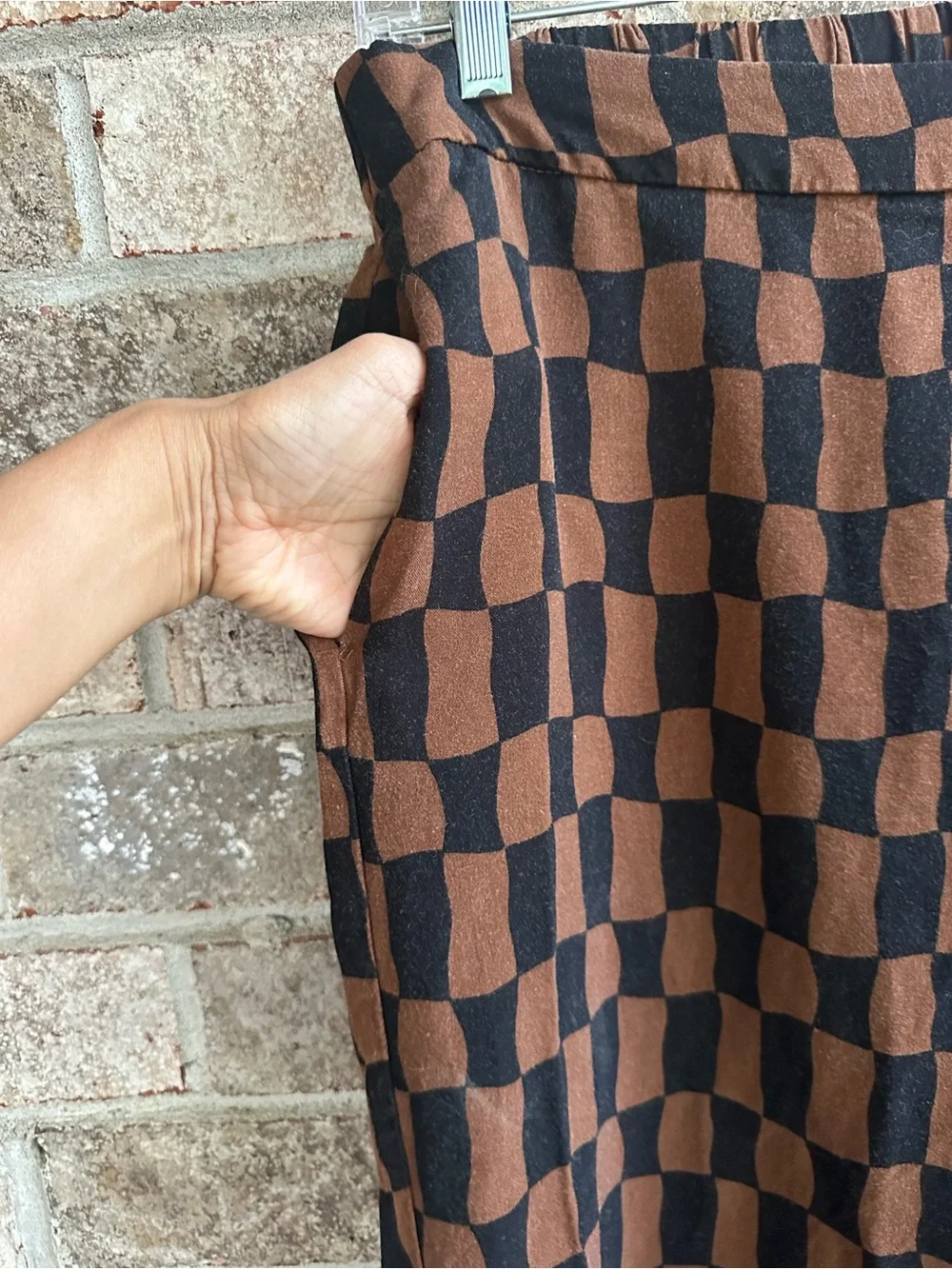 Old Navy Playa wide leg high rise elastic waist brown Checker Pants Large - Picture 6 of 9